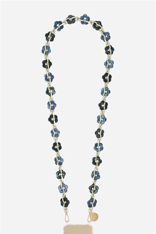 Chaîne de téléphone La Coque Francaise Cassy fleurs 120 cm Bleu et Noir