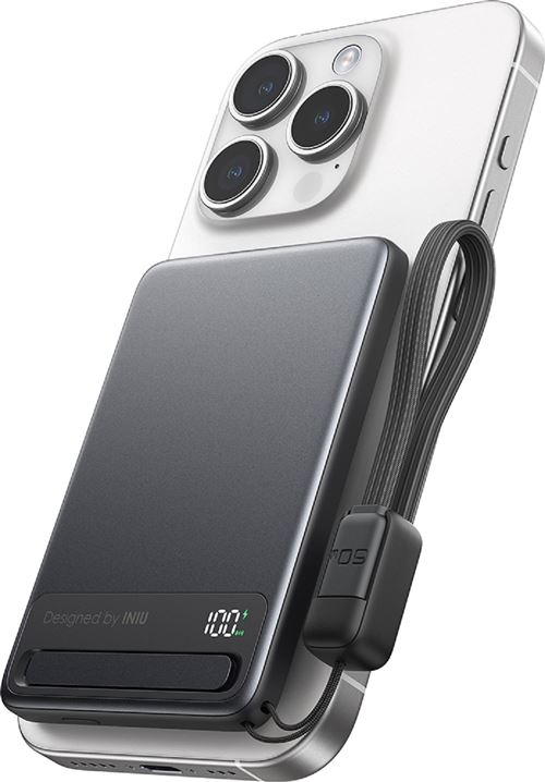Batterie externe magnétique Iniu MagPro Slim avec 1 port USB-C et câble USB-C 5000 mAh Noir