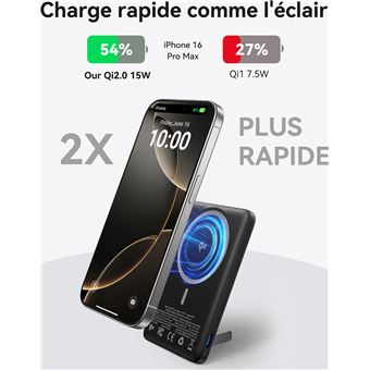 Batterie externe magnétique Iniu MagPro Slim avec 1 port USB-C et câble USB-C 5000 mAh Noir