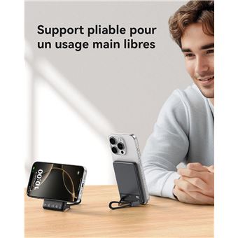 Batterie externe magnétique Iniu MagPro Slim avec 1 port USB-C et câble USB-C 5000 mAh Noir