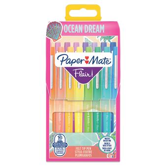 Pochette de 16 Stylos feutres Paper Mate Flair Océan Pointe moyenne 0,7 mm - 1
