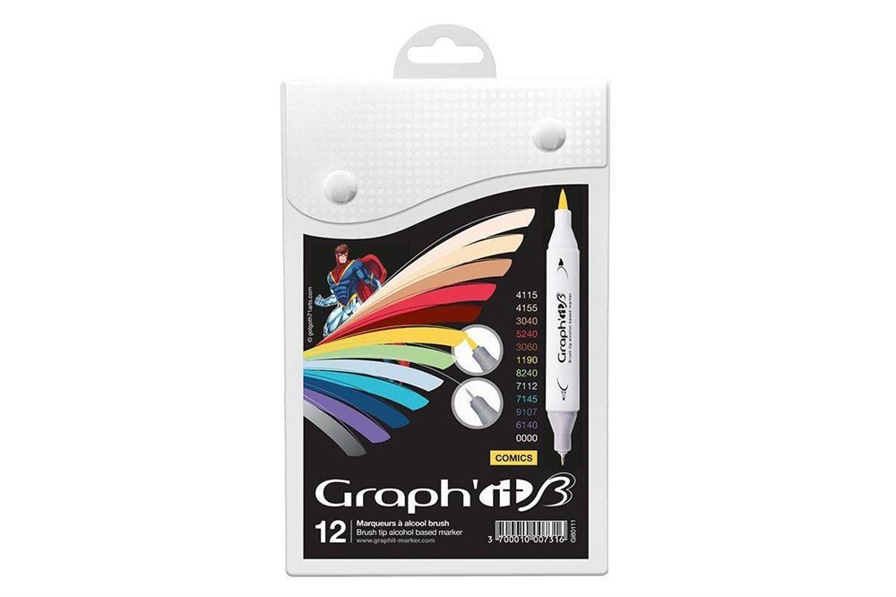 GRAPH'IT Marqueurs Couleurs - Set de 36 Marqueurs à Alcool Double Pointe - Illustration, Manga, Dessin - Pointe Extra-Fine et Pinceau - Couleurs Éclatantes et Rechargeables - Brush Marker