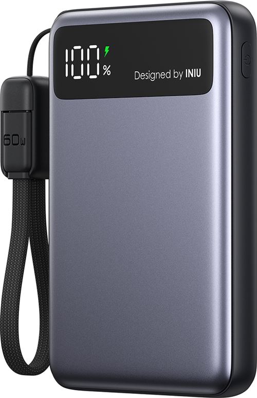 Batterie externe Iniu Pocket Pro slim 10000 mAh USB A/C Gris et Noir + câble USB C