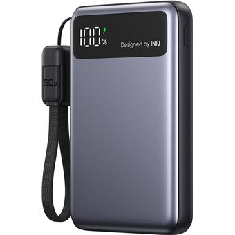 Batterie externe Iniu Pocket Pro slim 10000 mAh USB A/C Gris et Noir + câble USB C - 1