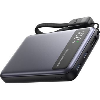 Batterie externe Iniu Pocket Pro slim 10000 mAh USB A/C Gris et Noir + câble USB C