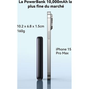 Batterie externe Iniu Pocket Pro slim 10000 mAh USB A/C Gris et Noir + câble USB C