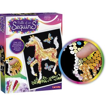 Lansay Collection Sequins – Licorne – Tableau étincelant à Fixer Avec épingles Et Sequins, Cadre Inclus, Dès 7 Ans