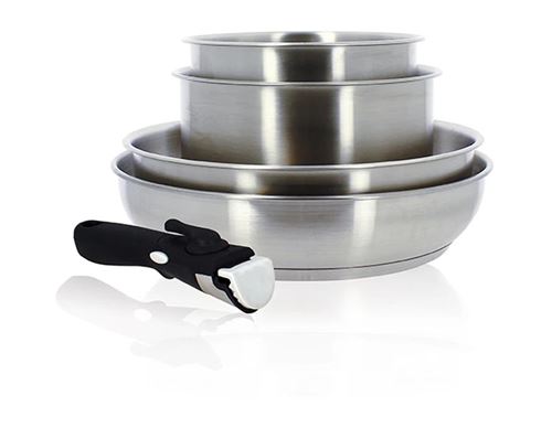 Set 5 pièces poêles et casseroles Menastyl Iris 7930017 avec poignée amovible Argent et Noir