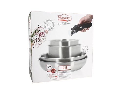 Set 5 Pièces Menastyl Iris Aluminium Noir Induction - Casseroles Poêles + Poignée Amovible