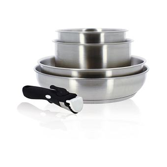 Set 5 pièces poêles et casseroles Menastyl Iris 7930017 avec poignée amovible Argent et Noir