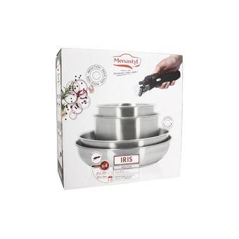 Set 5 pièces poêles et casseroles Menastyl Iris 7930017 avec poignée amovible Argent et Noir