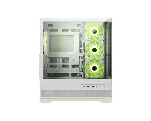 Boîtier PC gaming MSI MAG PANO 110R PZ moyen tour blanc ARGB avec panneau latéral verre trempé