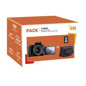 Canon Eos 200D Reflex Camera Black + EF-S 18-55mm f/4.5-5.6 IS STM C Lens + 16GB SD-Kaart
