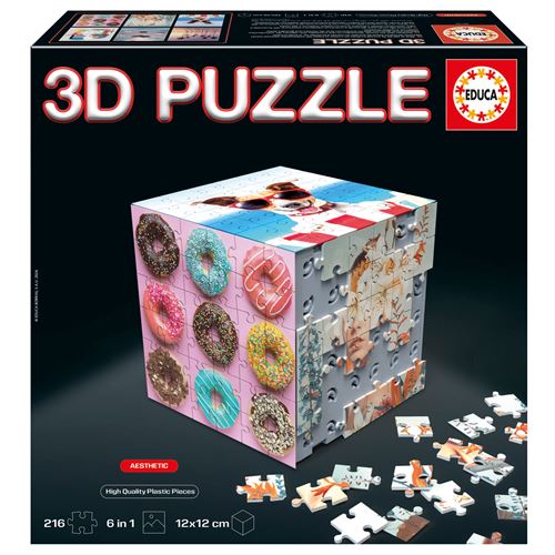 Educa 3D Puzzle Cube Art | Puzzle en Forme de Cube avec 216 Pièces | 6 Puzzles de 36 Pièces | Défi Ludique pour Enfants dès 20123