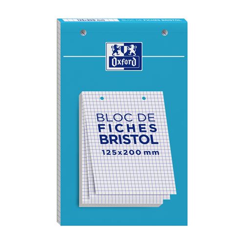 Bloc de 30 Fiches Bristol Oxford 12 5 x 20 cm Petits Carreaux