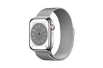 Apple Watch Series 8 GPS + Cellular, boîtier Acier inoxydable argent 45mm avec Boucle Milanaise Argent