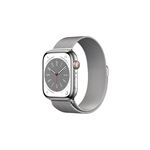 Apple Watch Series 8 GPS + Cellular, boîtier Acier inoxydable argent 45mm avec Boucle Milanaise Argent