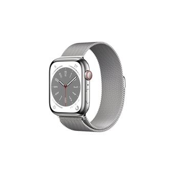 Apple Watch Series 8 GPS + Cellular, boîtier Acier inoxydable argent 45mm avec Boucle Milanaise Argent