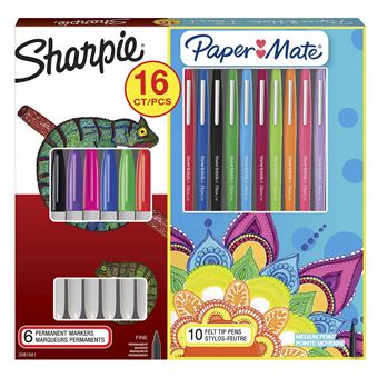 Set de 10 Stylos feutres Papermate Sharpie avec 6 marqueurs permanents