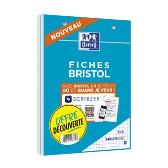 Fiches Bristol Révision 2.0 - non perforées - A6 - 250g - 5x5 - pack de 4  couleurs OXFORD : le paquet de 32 fiches à Prix Carrefour