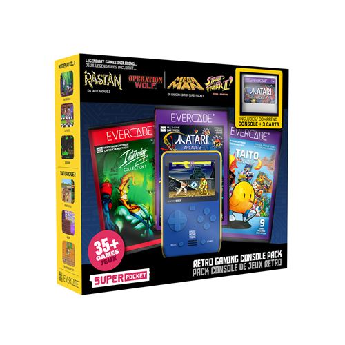 Pack Console de jeux rétrogaming Blaze Capcom Super Pocket + Atari Arcade 2 Interplay 1 TAITO 2 + 3 cartouches Evercade