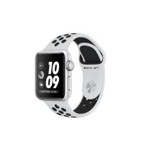 Apple Watch Nike + 38mm zilverkleurige aluminium behuizing met Pure Platinum sportarmband zwart