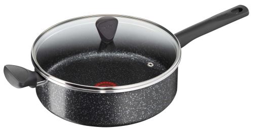 Sauteuse Tefal Brut Effet Pierre 26 cm avec couvercle en verre C2643302 Noir