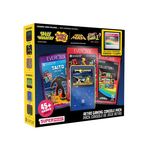 Pack Console de jeux rétrogaming Blaze Capcom Super Pocket + Taito 1 Activision 1 Rare 1 + 3 cartouches Evercade