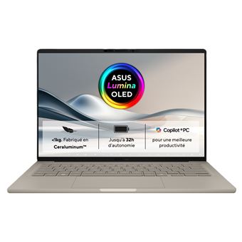 PC portable Asus Zenbook A14 UX3407QA-QD219W 14" Copilot+PC Snapdragon® X 16 Go RAM 512 Go SSD Beige - 1