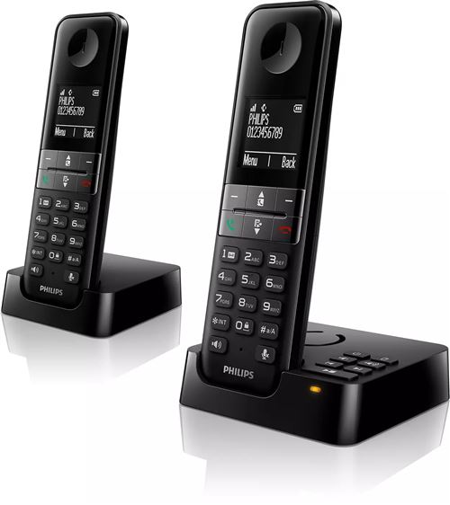 Téléphone Fixe Sans Fil Avec Répondeur Philips D4752B/34 Duo Noir