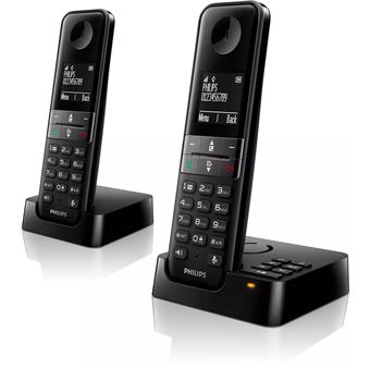 Téléphone fixe sans fil avec répondeur Philips D4752B/34 Duo Noir - Téléphone  sans fil