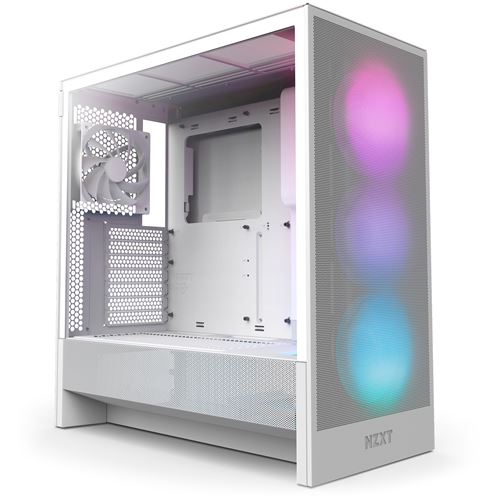 Boîtier PC NZXT H5 FLOW moyen tour blanc RGB avec panneau latéral verre trempé