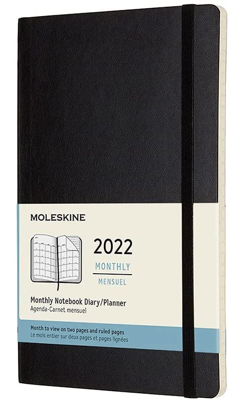 Agenda mensuel Moleskine Grand format Couverture souple 2022 Noir