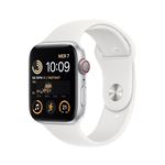 Apple Watch SE GPS + Cellular 2ème génération, boîtier Aluminium Argent 44mm avec Bracelet Sport Blanc