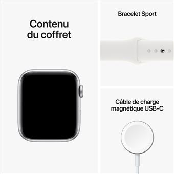 Apple Watch SE GPS + Cellular 2ème génération, boîtier Aluminium Argent 44mm avec Bracelet Sport Blanc