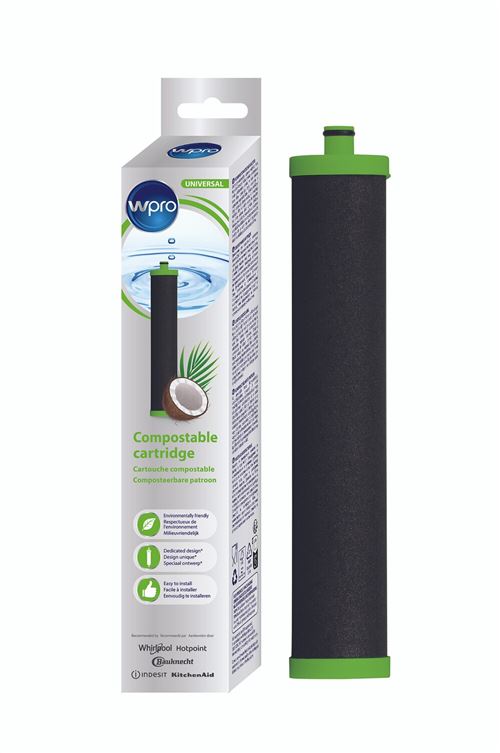 Cartouche compostable pour filtre a eau eco-responsable universel Wpro. Capacite : 5000 litres maximumDuree de vie : 6 mois d''utilisation continueTemperature de fonctionnement : Min. 4C (39F) / Max. 38C (100F)