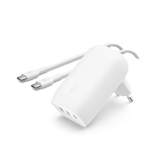 Chargeur secteur 3 ports USB-C® Belkin BoostCharge 67 W Blanc + câble USB-C vers USB-C 1 m