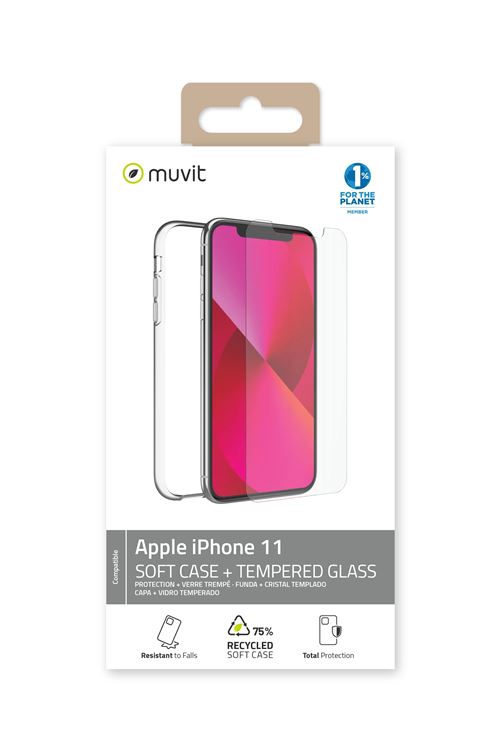 Pack protection Muvit For Change Recycletek pour Apple iPhone 11 Transparent + Verre trempé