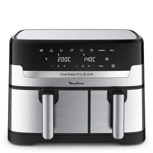 Friteuse à air Moulinex Air fryer Dual Easy Fry & Grill Inox 2 tiroirs EZ905D20 2450 W - Moulinex