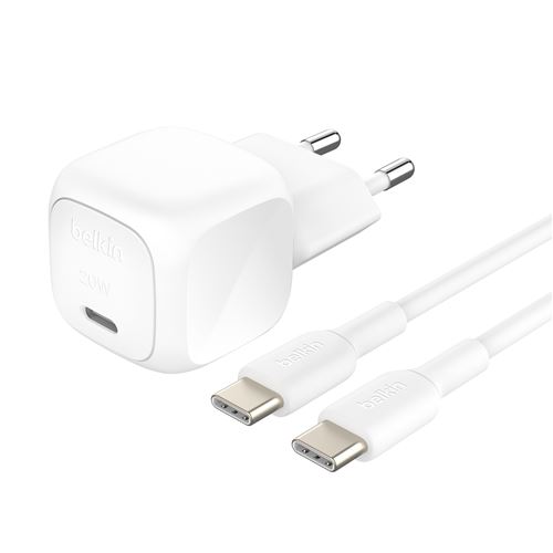 Chargeur secteur USB-C® Belkin BoostCharge 20 W Blanc + câble USB-C vers USB-C 1 m