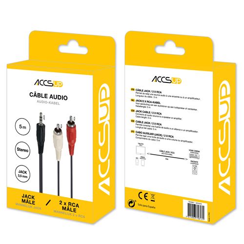 Câble et Connectique Accsup CABLE JACK 3,5 MALE / 2 X RCA MALES 5M NOIR