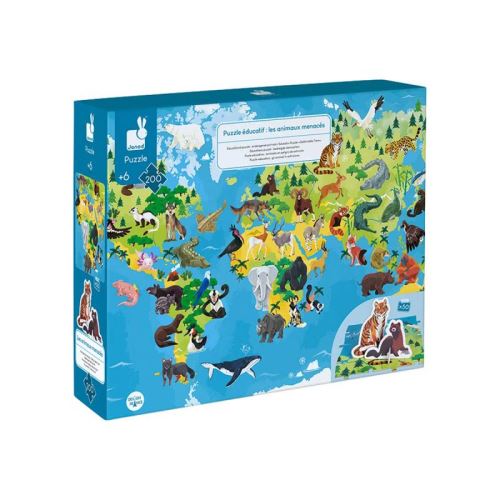 Puzzle éducatif 200 pièces Janod les animaux menacés