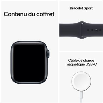 Apple Watch SE GPS 2ème génération, boîtier Aluminium Minuit 40mm avec Bracelet Sport Minuit