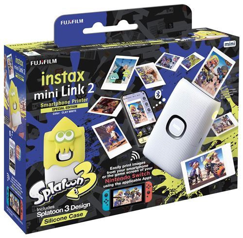 Pack Appareil photo instantané Fujifilm Instax Mini Link 2 avec étui en silicone Splatoon 3 Blanc