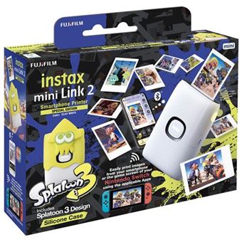 Pack Appareil photo instantané Fujifilm Instax Mini Link 2 avec étui en silicone Splatoon 3 Blanc