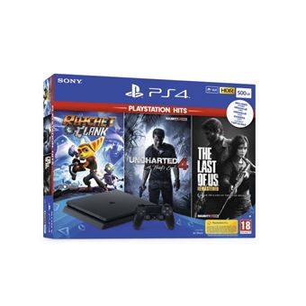 Pack Sony PS4 Slim 500 Go Noir + The Last of Us + Ratchet & Clank + Uncharted 4