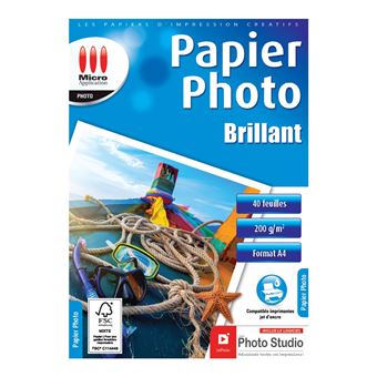 Pack de 40 feuilles papier photo brillant A4 Micro Application Blanc - 1
