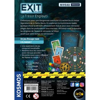 Jeu d'escape game Iello Exit Le trésor englouti Niveau Débutant
