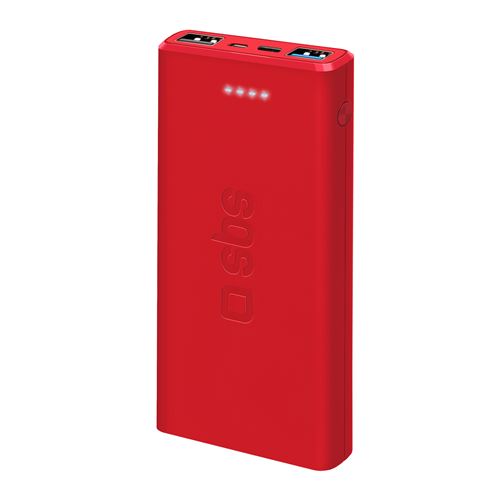 Batterie externe fast charge de 10000 mAh 2 USB Rouge - SBS