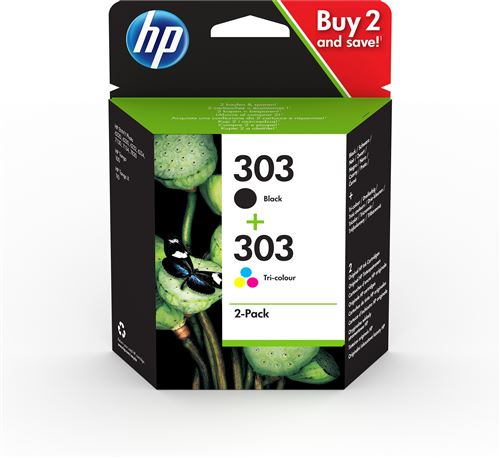 Pack de 2 Cartouches d'encre HP 303 Noir et Trois Couleurs